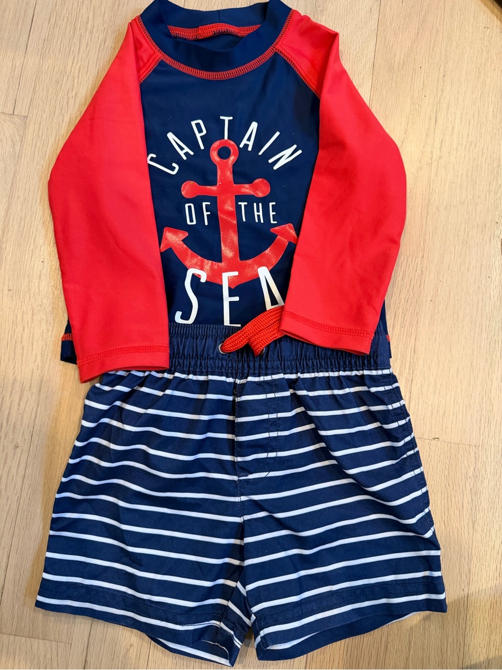 Captain of the Sea Navy & Red Rash Guard Set